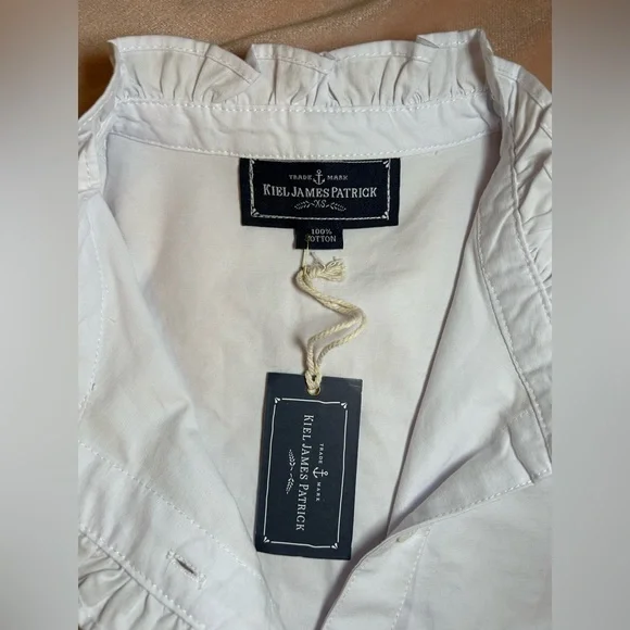 Kiel James Patrick Ruffle Oxford Cotton Sleeveless Shirt Size XS White - Picture 8 of 8